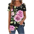 thumbnail image 1 of Karymi Summer Tops for Women 2026 Loose Round Neck Short Sleeve T Shirts Button Rose Print Blouse Quick Dry Button Tee Shirts, 1 of 6
