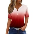 thumbnail image 1 of Karymi Summer Tops for Women Casual Short Sleeve Tee Shirt Classic V Neck Button Shirts Lightweight Regular Fit Tops Tunic Color Block Blouse, 1 of 5