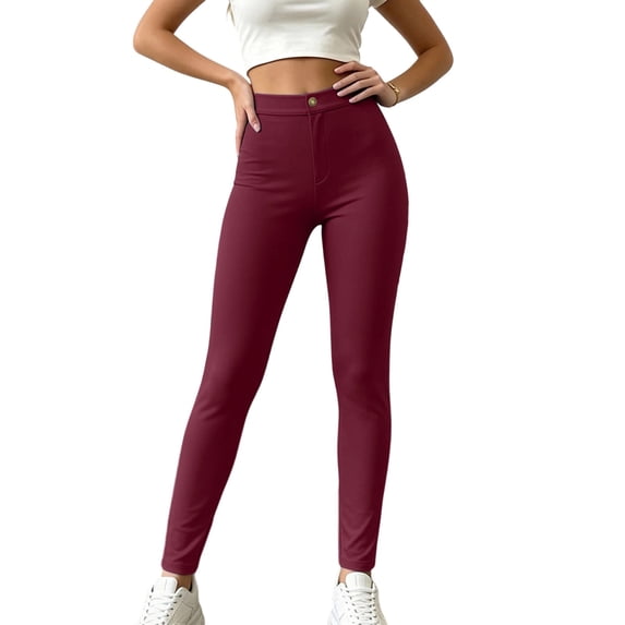 Karymi Sweatpants Women High Waist Stretch Skinny Pants, Button Closure Solid Casual Slim Fit Long Trousers