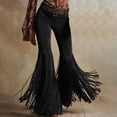 thumbnail image 1 of Karymi Sweatpants Women Western Style Fringe Bell Bottom Trousers, Solid High Waist Flare Long Pants, Slim Fit Stretch Retro Cowboy Pants , Belt Not Included Women's Clothing, 1 of 6