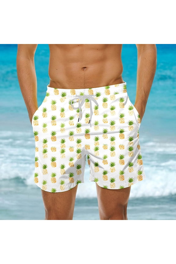 Swim Trunks Multi Style Tropical Pineapple Print Men's Casual Beach Shorts with Drawstring Pocket Summer Vacation Swim Trunks