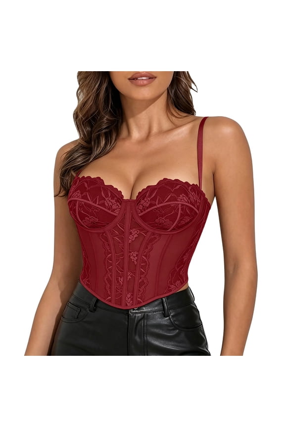 T Shirts for Women Lace Patchwork Corset Top, Slimming Bustier with Spaghetti Straps, Versatile Shapewear for Layering or Outerwear Shirts for Women