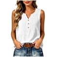 thumbnail image 1 of Karymi T Shirts for Women Sleeveless Lace Trim V‑Neck Tank Top, Solid Fake Linen Crinkle Textured Loose‑Fit Casual Vest, Relaxed Wide Strap Sleeveless Top Womens Summer Tops, 1 of 8