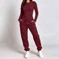 thumbnail image 1 of Karymi T Shirts for Women Solid 2 Piece Tracksuit, Crew Neck Long Sleeve Top & High Waist Drawstring Jogger Pants, Casual Loungewear Outfit, 1 of 9