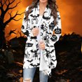 thumbnail image 1 of Karymi Tops for Women Trendy Halloween All Over Print Open Front Cardigan, Long Sleeve Draped Hem Casual Jacket, Spooky Loose Fit Winter Outerwear with Pockets Tops for Women Trendy, 1 of 7