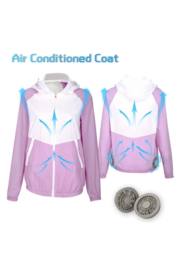 Karymi Tops for Women Trendy Men Women Cooling Fan Jacket, Color Block Zip Up Hooded Air Conditioning Work Coat, Outdoor Jacket with Zipper Pockets Rain Coats for Women