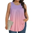 thumbnail image 1 of Karymi Tops for Women Trendy Plus Size Crew Neck Sleeveless Pleated Flowy Tank Top, Loose‑Fit Gradient Curved Hem Casual Summer Tee, Relaxed Layering Blouse Womens Tops Dressy Casual, 1 of 6
