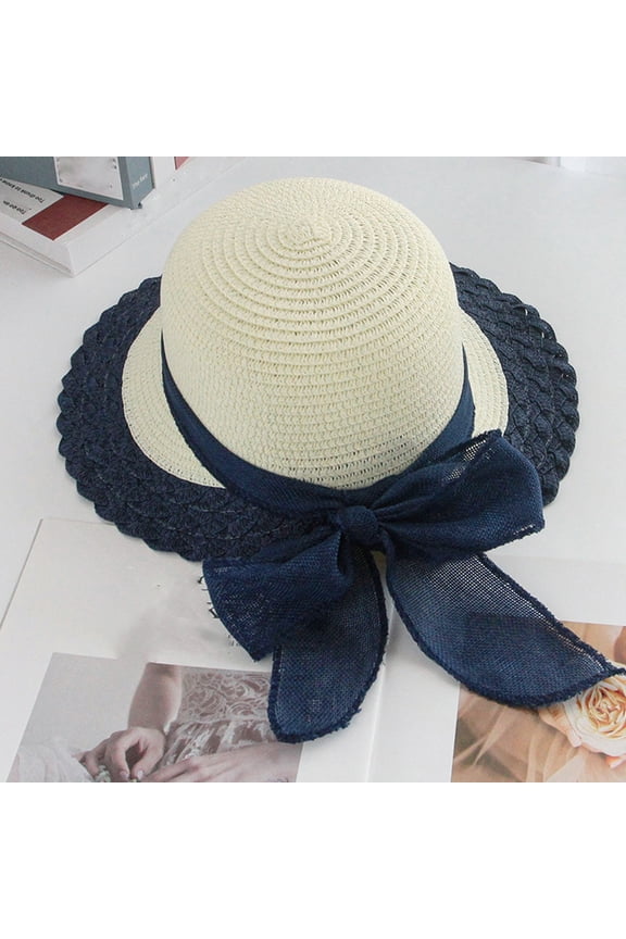 Trucker Hat Two-Tone Crochet Straw Bucket Hat, Contrast Scalloped Brim with Linen Bowknot Ribbon, Protection Sun Summer Beach Hat Beach Hat
