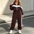 thumbnail image 1 of Karymi Two Piece Sets for Women Color Block Two Piece Tracksuit, Long Sleeve Zip Up Stand Collar Jacket with White Stripe, Elastic Waist Jogger Pants with Side Stripes, 1 of 7