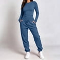 thumbnail image 1 of Karymi Two Piece Sets for Women Solid 2 Piece Tracksuit, Crew Neck Long Sleeve Top & High Waist Drawstring Jogger Pants, Casual Loungewear Outfit, 1 of 9