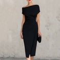 thumbnail image 1 of Karymi Wedding Guest Dresses for Women One Shoulder Ruched Midi Dress, Elegant Solid Asymmetrical Neckline Bodycon Dress with Slit, Formal Cocktail & Office Party Maxi Dress, 1 of 6