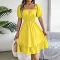 thumbnail image 1 of Karymi Wedding Guest Dresses for Women Square Neck Solid Puff Sleeve Dress, Stretchy Smocked Waist Flowy Ruffle Hem Summer Sundress Fore Dates Daily Maxi Dress, 1 of 7