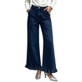 thumbnail image 1 of Karymi Wide Leg Pants Woman High Waist Flared Jeans, Ruffle Hem Wide Leg Denim Pants with Big Patch Pockets, 1 of 9