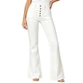 thumbnail image 1 of Karymi Wide Leg Pants Woman High Waist Multi Button Flare Jeans, Button Fly Belt Loops Full Length Bootcut Denim Trousers, Square Patch Front Pockets Workout Shorts Women, 1 of 6