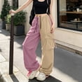 thumbnail image 1 of Karymi Wide Leg Pants Woman Two-Tone Color Block Cargo Pants, Elastic Drawstring High Waist Multi Pockets Adjustable Cuff Baggy Wide Leg Streetwear Trousers, 1 of 7