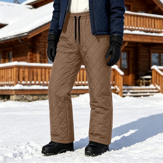 Karymi Winter Quilted Warm Pants for Women, Elastic Drawstring Waist Windproof Trousers with Pockets, Loose Straight Leg Snow Pants for Cold Outdoor