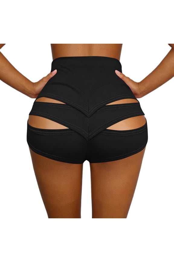 Women Clothing High Waisted Cutout Shorts, Stretchy Dance Booty Shorts, Solid Elastic Waist Workout Shorts for Yoga, Pole Dancing, and Raves Women Clothing