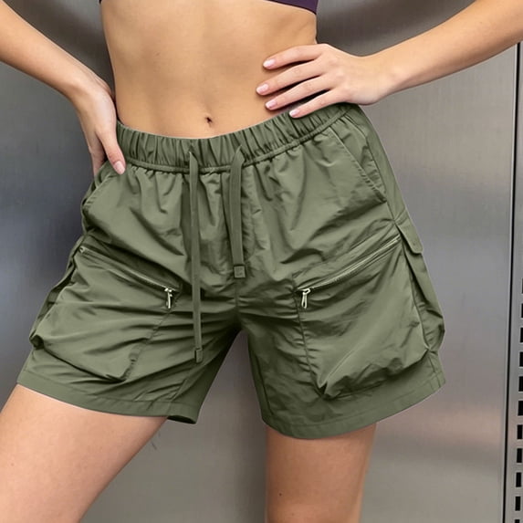 Karymi Women Clothing Quick‑Dry Cargo Shorts, Drawstring Elastic Waist Shorts, Zip Pocket Outdoor Hiking Casual Shorts for Travel Sports Daily Shorts for Women