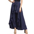 thumbnail image 1 of Karymi Women Clothing Solid High Waist Self Tie Wrap Ruffle Skort Pants, Asymmetrical Flounce Layer Wide Leg Palazzo Trousers Jeans for Women, 1 of 5