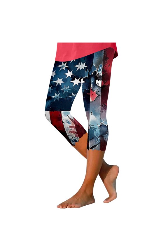 Women Pants Casual Slim-Leg Star Print Cropped Independence Day Comfy Pants Leggings Slim Fit Cropped Pants Quick Dry Women Trousers 2026