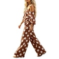 thumbnail image 1 of Karymi Women's Clothing Polka Dot Print 2 Piece Outfit Set, One Shoulder Cold Shoulder Batwing Short Sleeve Crop Top, High Waist Pleated Wide Leg Long Pants Vacation Outfits for Women, 1 of 5