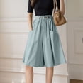 thumbnail image 1 of Karymi Women's Clothing Solid Decorative Button Wide Leg Shorts, Elastic High Waist Loose Knee‑Length Shorts, Casual Pleated Short Pants with Big Pockets Jeans for Women, 1 of 6