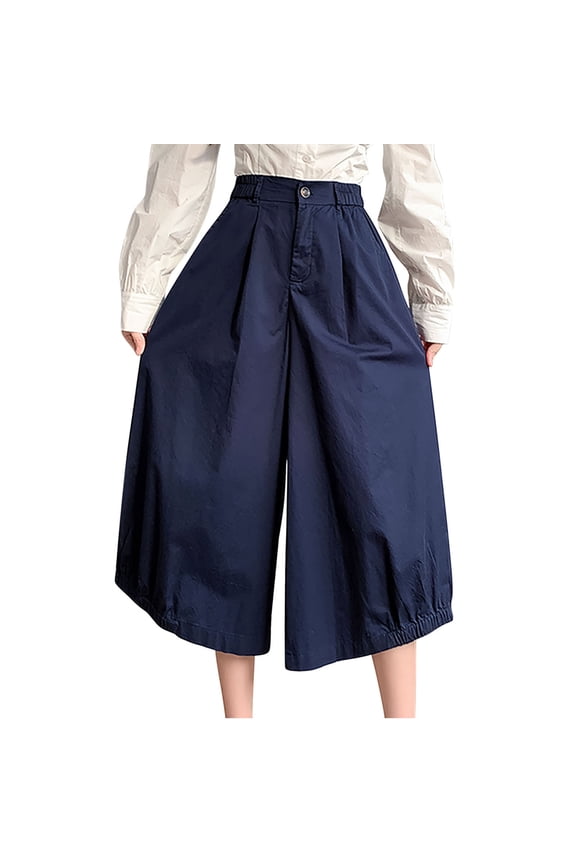 Women's Pants Casual Wide-Leg Solid Cropped Cotton Linen Fabric Skin-Friendly Skirt Pants Lounge Button Loop Trousers Loose Cropped Pants with Pockets 2026