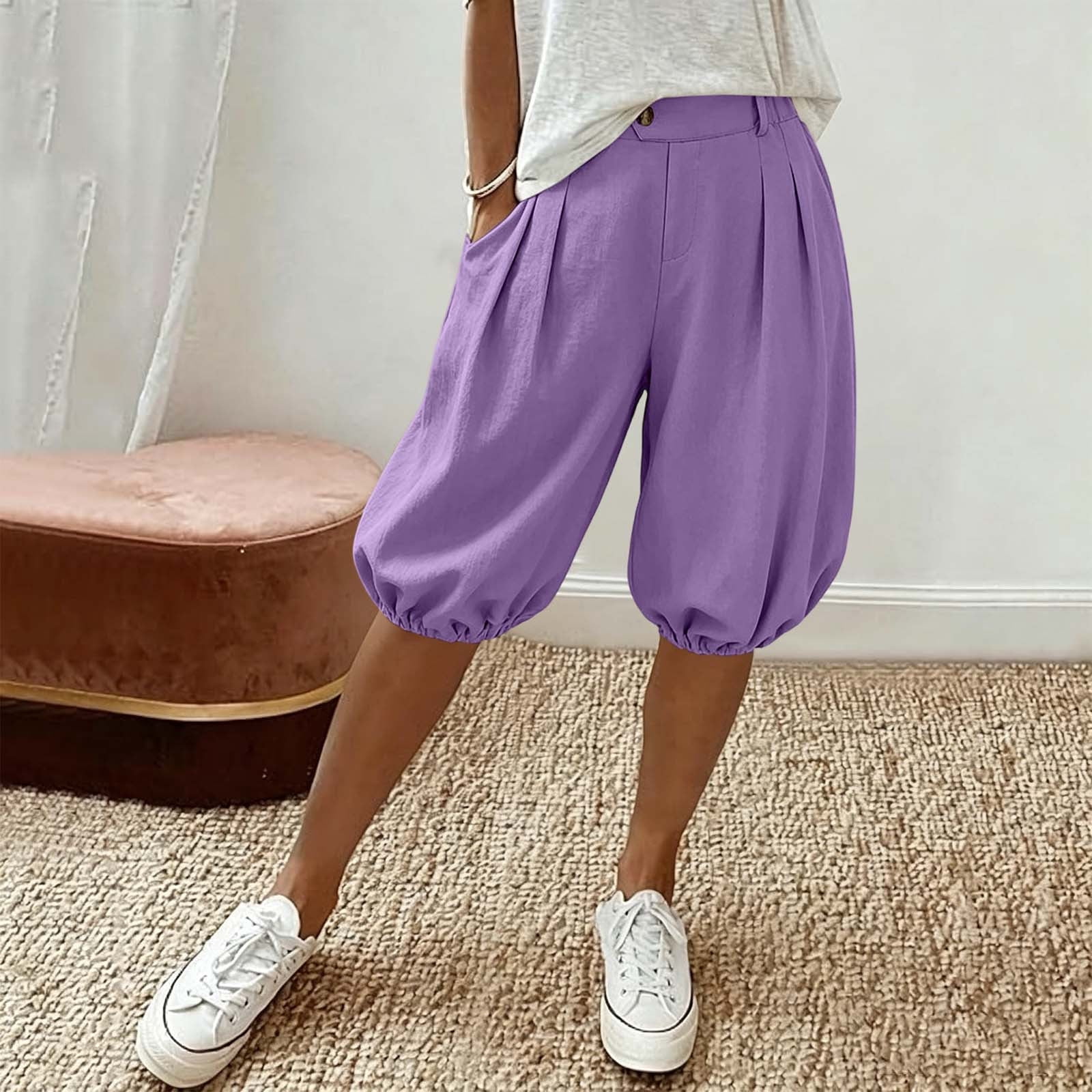 Karymi Linen Pants Women High Waist Elastic Cinched Hem