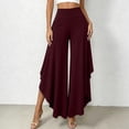 thumbnail image 1 of Karymi Women's Pants High Waist Ruffle Layered Flowy Wide Leg Pants, Solid Elastic Waist Asymmetrical Hem Palazzo Trousers, Elegant Party Vacation Women's Clothing, 1 of 7
