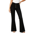thumbnail image 1 of Karymi Women's Shorts High Waist Multi Button Flare Jeans, Button Fly Belt Loops Full Length Bootcut Denim Trousers, Square Patch Front Pockets Jeans for Women, 1 of 6