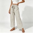 thumbnail image 1 of Karymi Women's Shorts Vertical Striped Long Wide Leg Pants, Ruffled Elastic Drawstring High Waist Trousers with Casual Patch Pocket Athletic Shorts for Women, 1 of 5