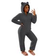 thumbnail image 1 of Karymi Women's Sleepwear Cable Knit Fleece Hooded Onesie Pajamas, Zip Front , Long Sleeve, Plush One Piece Loungewear, Cute Bear Ear Hood, Warm Winter Home Sleepwear, 1 of 9