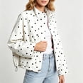 thumbnail image 1 of Karymi Womens Tops Polka Dot Cropped Wind Jacket, Stand Collar Zip & Snap Button Long Sleeve Casual Outerwear with Adjustable Drawstring Hem, 1 of 7