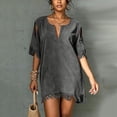 thumbnail image 1 of Karymi Womens Dresses Boho Beach Vacation Tassel Mini Dress, Notch V Neck Cold Shoulder Cutout Short Sleeve Loose Shift Cover Up Dress Summer Dresses for Women 2026, 1 of 9