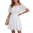thumbnail image 1 of Karymi Womens Dresses Elegant Off Shoulder Lace Ruffle Mini Dress, Elastic Waist Casual Flowy A-Line Party Dress Spring Dresses, 1 of 6