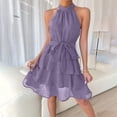 thumbnail image 1 of Karymi Womens Dresses Halter Style off the Shoulder Tiered Flowy Mini Dress with Bow Belted for Date Daily Vacation Sundress, 1 of 8