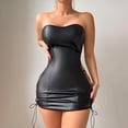 thumbnail image 1 of Karymi Womens Lingerie Sweetheart Strapless Faux Leather Mini Bodycon Dress, Side Lace-Up Corset Lingerie Chemise, Adjustable Drawstring Hem Tube Slip House Dress for Women, 1 of 9