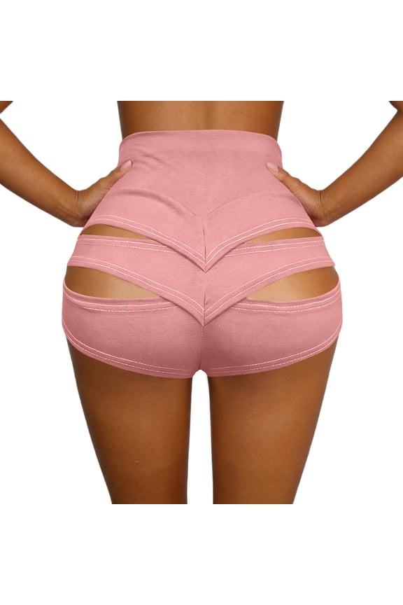 Womens Shorts High Waisted Cutout Shorts, Stretchy Dance Booty Shorts, Solid Elastic Waist Workout Shorts for Yoga, Pole Dancing, and Raves Biker Shorts Women