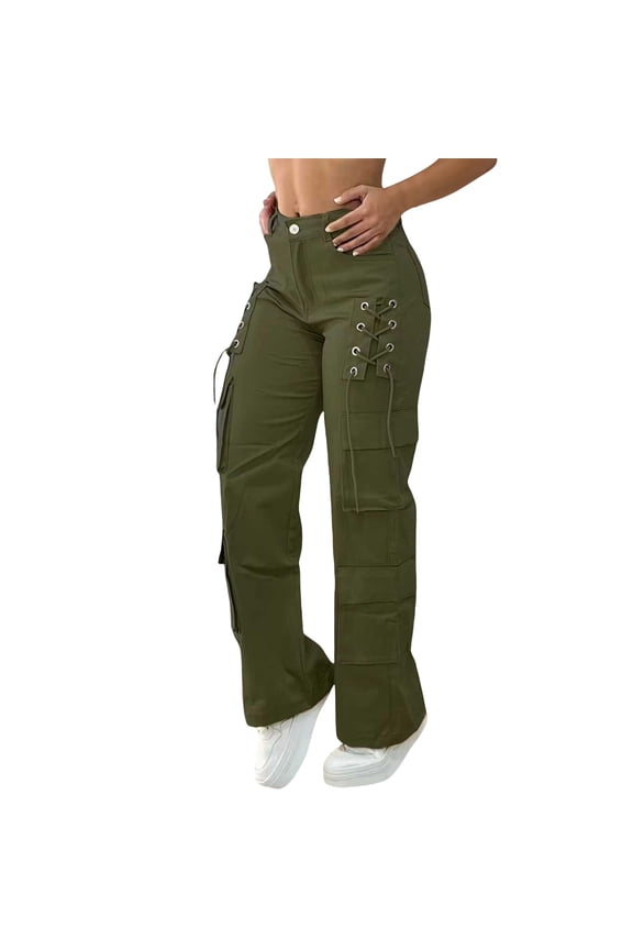 Womens Slacks Trendy Loose Solid Long Comfy Loose Fit Carpenter Pants Stretchy Quick Dry Cargo Pants Button Loop Loop Trousers with Pockets for Women 2026