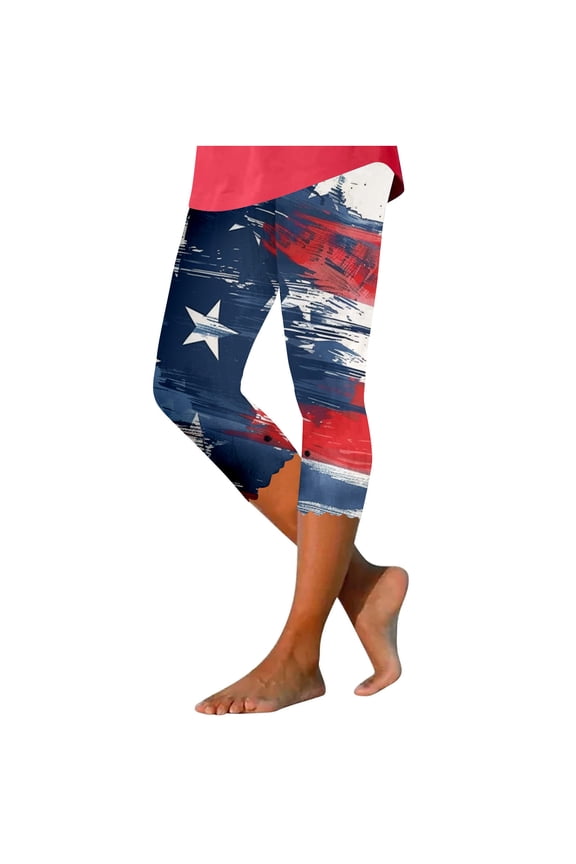 Womens Slacks Trendy Slim-Leg Star Print Cropped Lightweight Trendy Pants Independence Day Lounge Summer Slim Fit Comfy Trousers for Women