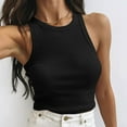 thumbnail image 1 of Karymi Womens Summer Tops High Crew Neck Wide‑Shoulder Ribbed Knit Cropped Tank Top, Form‑Fitting Basic Sleeveless Camisole, Minimalist Summer Layering Vest Blouses for Women Dressy Casual, 1 of 6