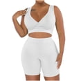 thumbnail image 1 of Karymi Womens Summer Tops Plus Size Ribbed 2-Piece Workout Set, V-Neck Crop Top Sports Bra + High Waist Tummy Control Biker Shorts, Yoga and Gym Outfit Blouses for Women, 1 of 8