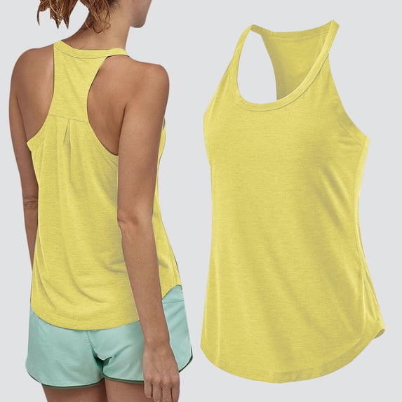 Karymi Womens Summer Tops Scoop Neck Racerback Ruched Back Athletic Tank Top, Curved Hem Workout Camisole, Lightweight Casual Gym Ready Sleeveless Vest Blouses for Women