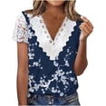 thumbnail image 1 of Karymi Womens T Shirts Fashion Eyelet Short Sleeve Lightweight T Shirts Lace V Neck Flower Pattern Tops Loose Shirts Pullover Lounge Blouse for Daily Wear, 1 of 5