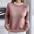 thumbnail image 1 of Karymi Womens Tops Crew Neck Long Sleeve Knit Sweater, Solid Pullover Jumper with Hollow Out Sleeves and Shoulder Decorative Buttons, 1 of 6