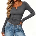 thumbnail image 1 of Karymi Womens Tops Dressy Casual Solid Henley Partial Button Notch Neck Long Sleeve T-Shirt, Ribbed Knit Slim Fit Stretchy Casual Basic Tee Tops, Pullover Blouse Womens Summer Tops, 1 of 5