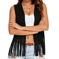 thumbnail image 1 of Karymi Womens Tops Faux Suede Fringe Western Cowboy Sleeveless Vest, Open Front V Neck Cutout Eyelet Waistcoat, Tassel Layering Jacket T Shirts for Women, 1 of 6