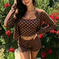 thumbnail image 1 of Karymi Womens Tops Polka Dot 3 Piece Set, Long Sleeve Button Front Cardigan, Square Neck Crop Cami Top, Drawstring Elastic Waist Shorts, Vacation Outfit, 1 of 7
