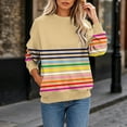 thumbnail image 1 of Karymi Womens Tops Rainbow Horizontal Stripe Crew Neck Sweatshirt, Loose Long Sleeve Non-Hooded Pullover Top, Casual Sweatshirt with Side Pockets Womens Blouses, 1 of 5