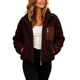 thumbnail image 1 of Karymi Womens Tops Stand Collar Full Zip Fleece Jacket, Color Block Contrast Pocket Long Sleeve Warm Coat with Side Pockets for Fall Winter Blouses for Women, 1 of 9